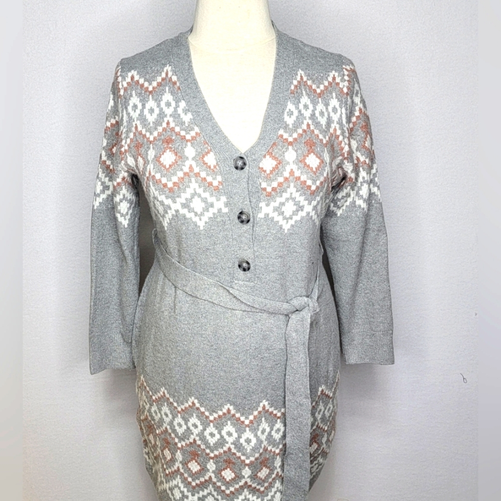 NEW NEW NEW!! Lucky Brand Gray & Pink Diamond Combo Sweater Dress Size 2X‎ #575